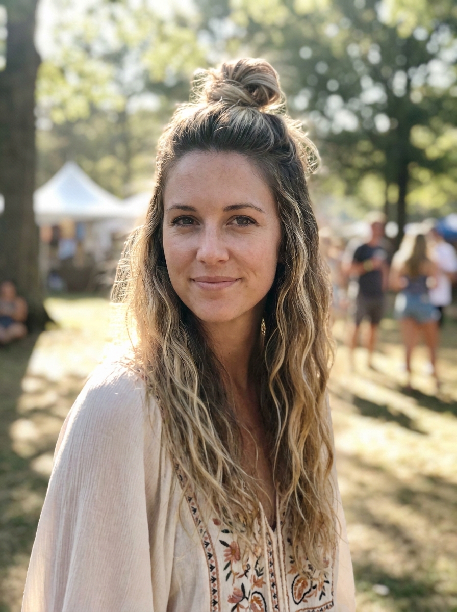 Half-Up Top Knot mit Beach Waves als Festival Frisuren Inspiration 2026